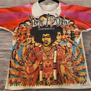 Collectible vtg 90s Jimi Hendrix Axis Bold As Love All Over Print-Hanes tag-XL